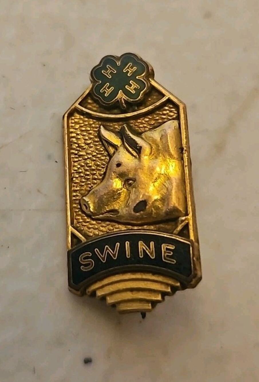 Vintage 4H Club Swine Pin Pig Award Pin Pinback 10K Gold Filled